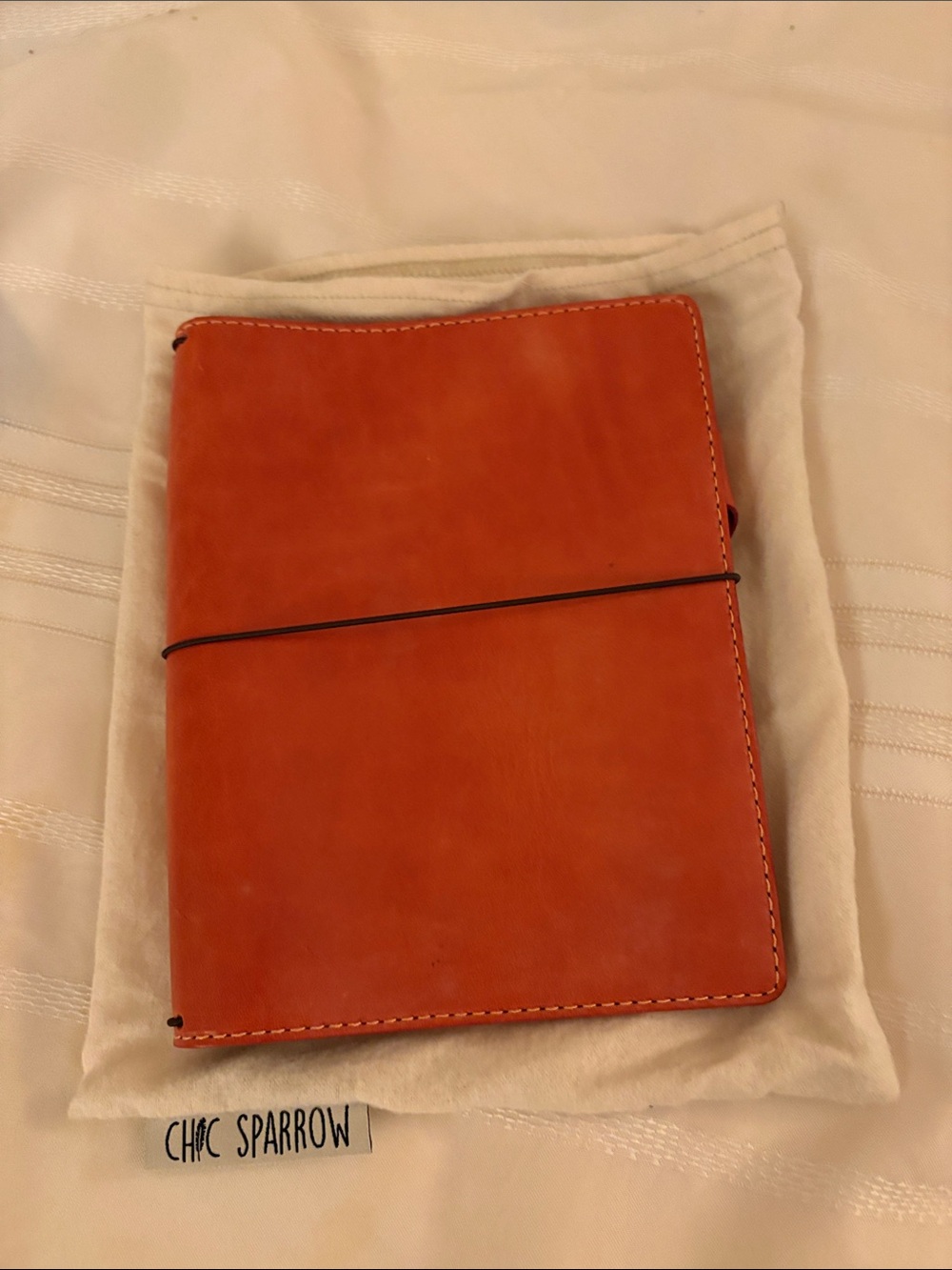 sparrow Orange Leather Notebook Cover with Elastic Closure